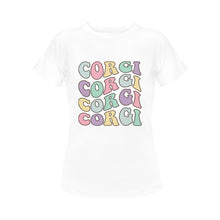 Load image into Gallery viewer, Retro Groovy Corgi Mom Women&#39;s Cotton T-Shirt-Apparel-Apparel, Corgi, Shirt, T Shirt-White-Small-6