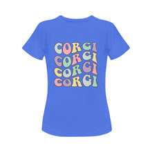 Load image into Gallery viewer, Retro Groovy Corgi Mom Women&#39;s Cotton T-Shirt-Apparel-Apparel, Corgi, Shirt, T Shirt-Blue-Small-7