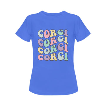 Retro Groovy Corgi Mom Women's Cotton T-Shirt-Apparel-Apparel, Corgi, Shirt, T Shirt-Blue-Small-7