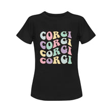 Load image into Gallery viewer, Retro Groovy Corgi Mom Women&#39;s Cotton T-Shirt-Apparel-Apparel, Corgi, Shirt, T Shirt-Black-Small-8