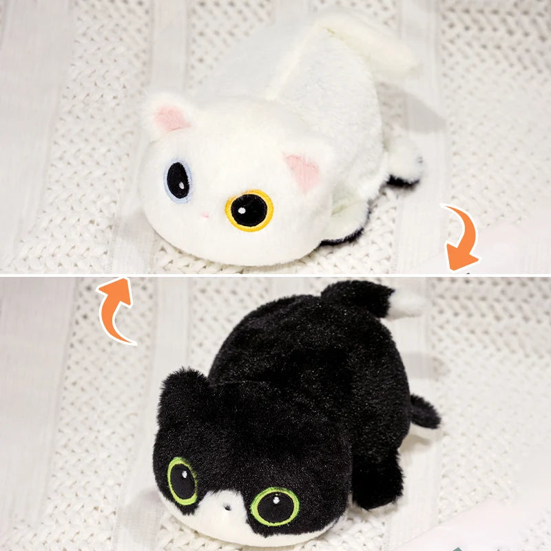 Reversible Flip Cat Plush - White to Black and White Cat