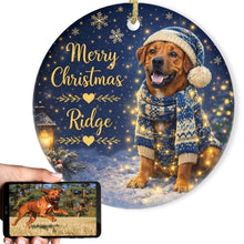 Load image into Gallery viewer, Rhodesian Ridgeback Christmas Ornament - Cozy Winter Pet Portrait Design - Personalize with Photo and Name-Christmas Ornament-Christmas,Christmas Ornament,Personalize Artwork-1