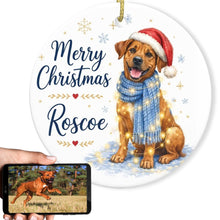 Load image into Gallery viewer, Rhodesian Ridgeback Christmas Ornament - Cozy Winter Pet Portrait Design - Personalize with Photo and Name-Christmas Ornament-Christmas,Christmas Ornament,Personalize Artwork-1