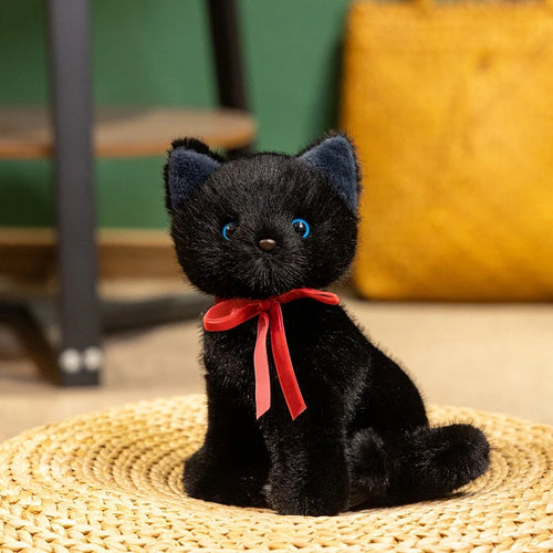 Ribbon Bow Black Stuffed Animal Plush Toys - Realistic-Cats-Stuffed Animal-black cat-25cm-1