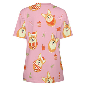 Rolly Polly Christmas Corgis All Over Print Women's Cotton T-Shirt - 4 Colors-Apparel-Apparel, Christmas, Corgi, Shirt, T Shirt-10