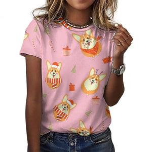 Rolly Polly Christmas Corgis All Over Print Women's Cotton T-Shirt - 4 Colors-Apparel-Apparel, Christmas, Corgi, Shirt, T Shirt-11