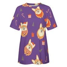 Load image into Gallery viewer, Rolly Polly Christmas Corgis All Over Print Women&#39;s Cotton T-Shirt - 4 Colors-Apparel-Apparel, Christmas, Corgi, Shirt, T Shirt-12