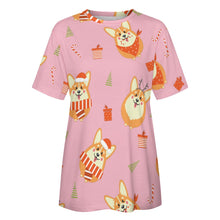 Load image into Gallery viewer, Rolly Polly Christmas Corgis All Over Print Women&#39;s Cotton T-Shirt - 4 Colors-Apparel-Apparel, Christmas, Corgi, Shirt, T Shirt-6