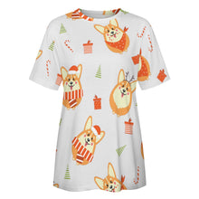 Load image into Gallery viewer, Rolly Polly Christmas Corgis All Over Print Women&#39;s Cotton T-Shirt - 4 Colors-Apparel-Apparel, Christmas, Corgi, Shirt, T Shirt-8