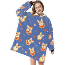Load image into Gallery viewer, Rolly Polly Christmas Corgis Blanket Hoodie for Women-10