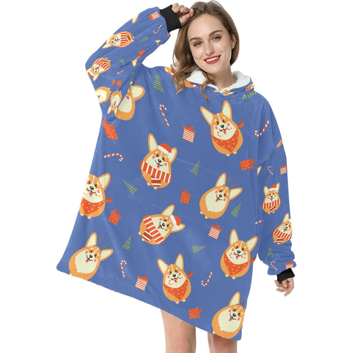Rolly Polly Christmas Corgis Blanket Hoodie for Women-10