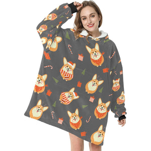 Rolly Polly Christmas Corgis Blanket Hoodie for Women-11