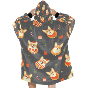 Rolly Polly Christmas Corgis Blanket Hoodie for Women-12