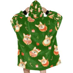 Rolly Polly Christmas Corgis Blanket Hoodie for Women-2