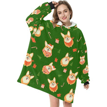 Load image into Gallery viewer, Rolly Polly Christmas Corgis Blanket Hoodie for Women-3