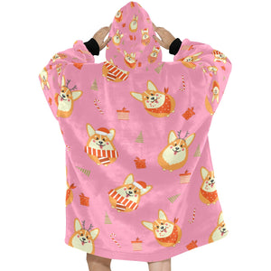Rolly Polly Christmas Corgis Blanket Hoodie for Women-5