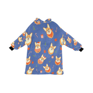 Rolly Polly Christmas Corgis Blanket Hoodie for Women-RoyalBlue-ONE SIZE-6