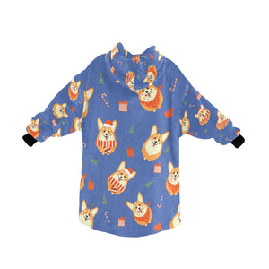 Rolly Polly Christmas Corgis Blanket Hoodie for Women-7