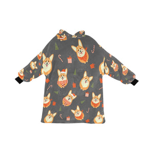Rolly Polly Christmas Corgis Blanket Hoodie for Women-DimGrey-ONE SIZE-8