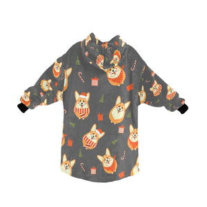 Rolly Polly Christmas Corgis Blanket Hoodie for Women-9