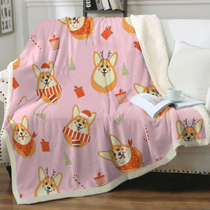 Rolly Polly Christmas Corgis Love Soft Warm Fleece Blanket-Blanket-Blankets, Corgi, Home Decor-Soft Pink-Small-4
