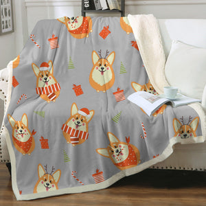 Rolly Polly Christmas Corgis Love Soft Warm Fleece Blanket-Blanket-Blankets, Corgi, Home Decor-9