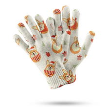 Load image into Gallery viewer, Rolly Polly Xmas Corgis Touch Screen Gloves - 4 Colors-Accessories-Accessories, Christmas, Corgi, Dog Dad Gifts, Dog Mom Gifts, Gloves-White-1