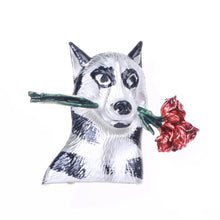 Load image into Gallery viewer, Romantic Husky Brooch – Dog Pin with Red Rose-Black2338-BK-1