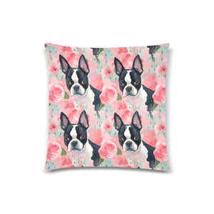 Rosy Reverie Boston Terriers Throw Pillow Covers-Cushion Cover-Boston Terrier, Home Decor, Pillows-2