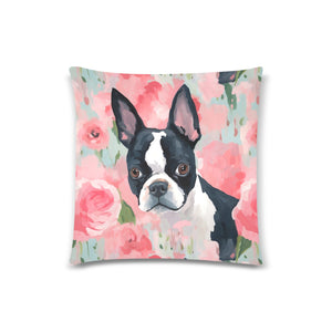 Rosy Reverie Boston Terriers Throw Pillow Covers-Cushion Cover-Boston Terrier, Home Decor, Pillows-6