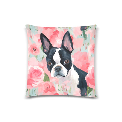 Rosy Reverie Boston Terriers Throw Pillow Covers-Cushion Cover-Boston Terrier, Home Decor, Pillows-One Boston Terrier-1