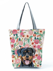 Image of a Rottweiler handbag in a most adorable Rottweiler in bloom design