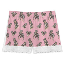 Load image into Gallery viewer, Rottweiler Shorts for Women - Lace Trim Design - Watercolor Elegance Rottweilers-Pajamas-Apparel,Dog Mom Gifts,Pajamas,Rottweiler-11