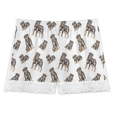 Load image into Gallery viewer, Rottweiler Shorts for Women - Lace Trim Design - Watercolor Elegance Rottweilers-Pajamas-Apparel,Dog Mom Gifts,Pajamas,Rottweiler-20