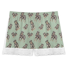 Load image into Gallery viewer, Rottweiler Shorts for Women - Lace Trim Design - Watercolor Elegance Rottweilers-Pajamas-Apparel,Dog Mom Gifts,Pajamas,Rottweiler-4