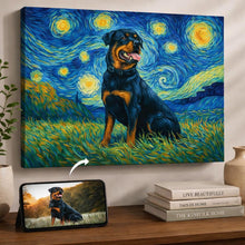 Load image into Gallery viewer, Photo of starry night inspired Rottweiler wall art
