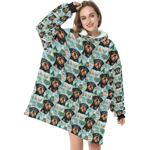 Rottweiler's Winter Wonderland Christmas Blanket Hoodie-Blanket-Apparel, Blanket Hoodie, Blankets, Christmas, Dog Mom Gifts, Rottweiler-One Size-1