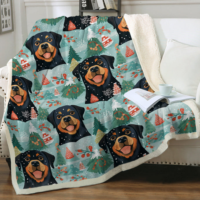 Rottweilers Winter Wonderland Christmas Soft Warm Fleece Blanket-Blanket-Blankets, Christmas, Dog Dad Gifts, Dog Mom Gifts, Home Decor, Rottweiler-1