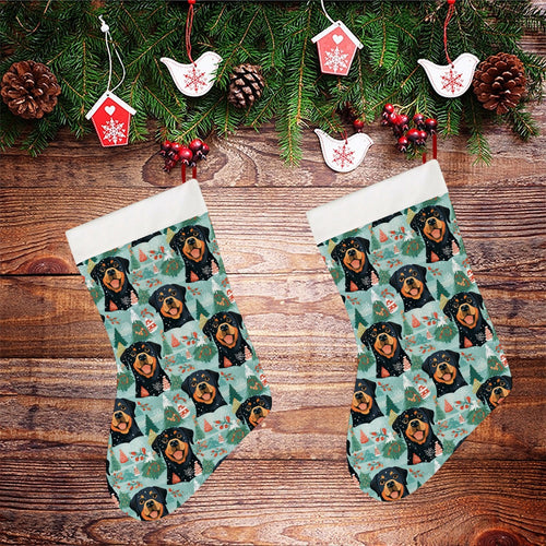 Rottweiler's Winter Wonderland Christmas Stocking-Christmas Ornament-Christmas, Home Decor, Rottweiler-26X42CM-White-2
