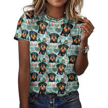 Load image into Gallery viewer, Rottweiler&#39;s Winter Wonderland Christmas Women&#39;s Cotton T-Shirt-Apparel-Apparel, Christmas, Dog Mom Gifts, Rottweiler, T Shirt-2XS-Black-5