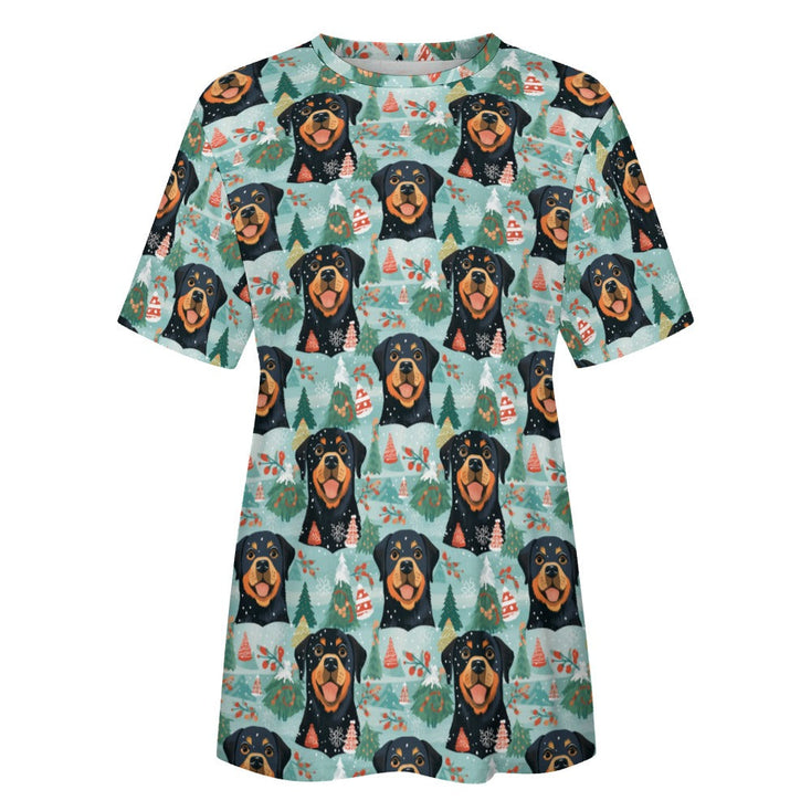 Rottweiler's Winter Wonderland Christmas Women's Cotton T-Shirt-Apparel-Apparel, Christmas, Dog Mom Gifts, Rottweiler, T Shirt-3