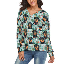 Load image into Gallery viewer, Rottweiler's Winter Wonderland Women's V-Neck Christmas Sweater-Apparel-Apparel,Christmas,Dog Mom Gifts,Rottweiler,Sweater,Sweatshirt-4