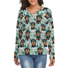 Load image into Gallery viewer, Rottweiler's Winter Wonderland Women's V-Neck Christmas Sweater-Apparel-Apparel,Christmas,Dog Mom Gifts,Rottweiler,Sweater,Sweatshirt-S-White5-1