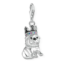 Load image into Gallery viewer, Royal Cutie English Bulldog Silver Charm – Jeweled Crown-Lobster Clasp-7