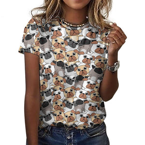 Rumble Rumble Pug Love All Over Print Women's Cotton T-Shirt - 4 Colors-Apparel-Apparel, Pug, Shirt, T Shirt-4