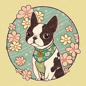 Sakura Serenade Boston Terrier Wall Art Poster-Art-Boston Terrier, Dog Art, Home Decor, Poster-1