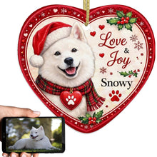 Load image into Gallery viewer, Samoyed Christmas Ornament - Love &amp; Joy Heart Shaped Portrait - Personalize with Photo and Name-Christmas Ornament-Christmas,Christmas Ornament,Personalize Artwork,Samoyed-1