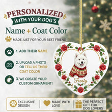 Load image into Gallery viewer, Samoyed Ornament - Personalized Heart Shaped Christmas Rose Border - with Name-Christmas Ornament-Christmas,Christmas Ornament,Personalize Artwork,Samoyed-2