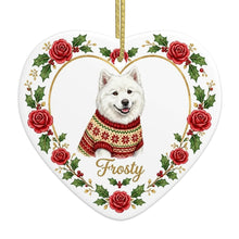 Load image into Gallery viewer, Samoyed Ornament - Personalized Heart Shaped Christmas Rose Border - with Name-Christmas Ornament-Christmas,Christmas Ornament,Personalize Artwork,Samoyed-4