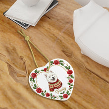 Load image into Gallery viewer, Samoyed Ornament - Personalized Heart Shaped Christmas Rose Border - with Name-Christmas Ornament-Christmas,Christmas Ornament,Personalize Artwork,Samoyed-7